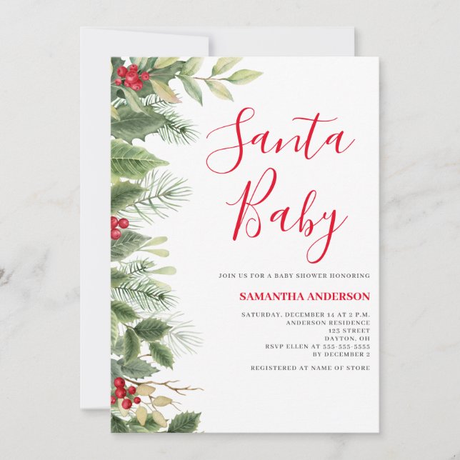 Invitación a la ducha de Navidades de Santa Baby P (Anverso)