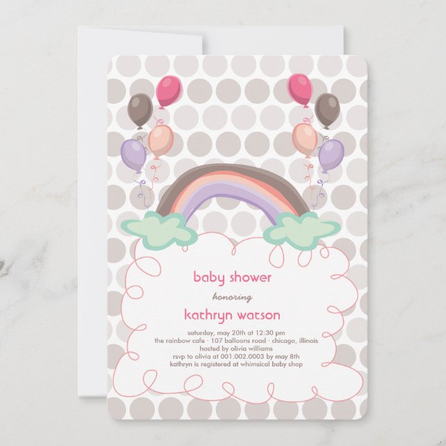 Invitación a la ducha de niñas con arcoiris y glob (Anverso)