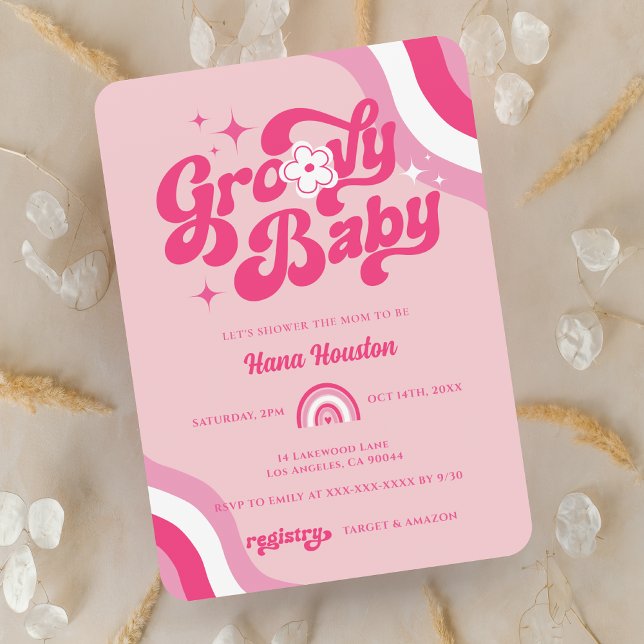 Invitación a la ducha de niñas Retro Groovy (Subido por el creador)