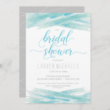 Invitación a la ducha de novia, acuarela, azul, pl