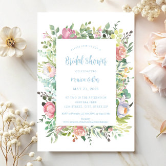Invitación a la ducha de novia acuarela floral