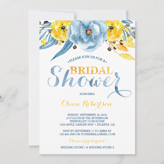 Invitación a la ducha de novia, acuarela floral (Anverso)