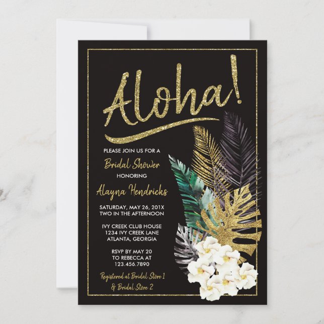 Invitación a la ducha de novia Aloha, oro falso (Anverso)