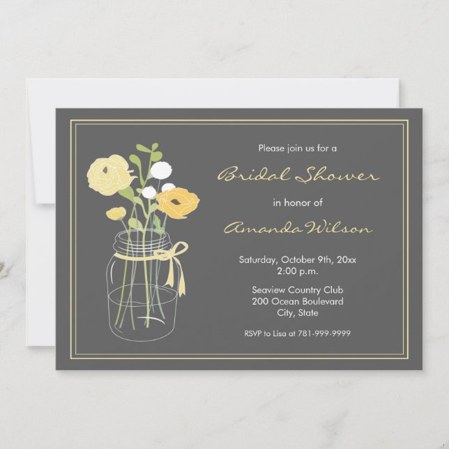 Invitación a la ducha de novia amarilla y gris de  (Anverso)