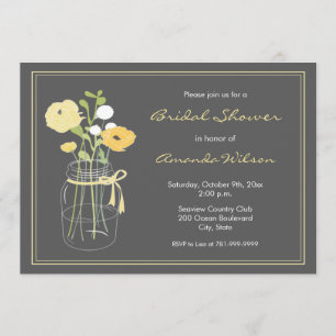 Invitación a la ducha de novia amarilla y gris de