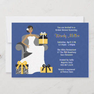 Invitación a la ducha de novia amarilla y marina