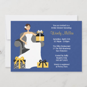 Invitación a la ducha de novia amarilla y marina