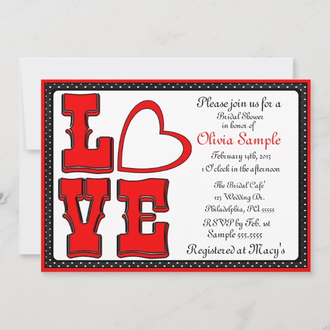 Invitación a la ducha de novia amorosa (Anverso)