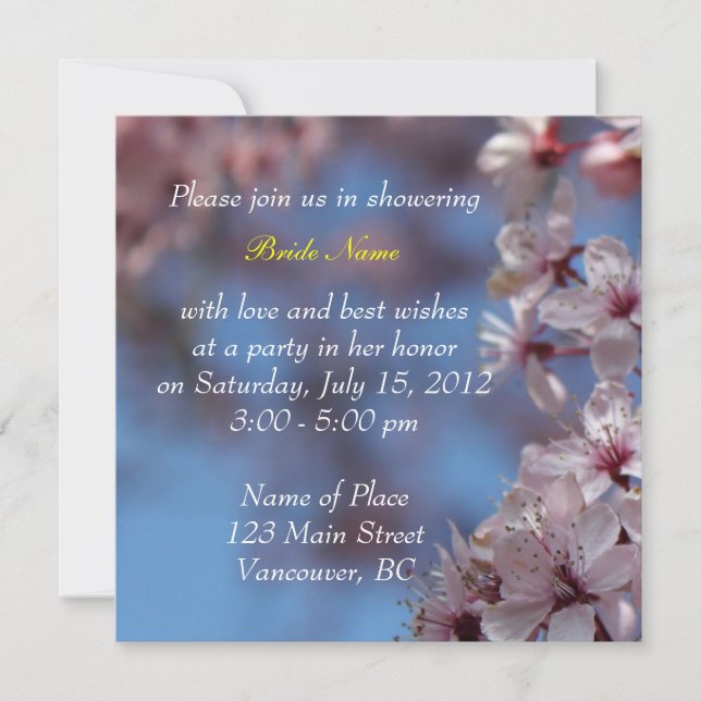 invitación a la ducha de novia, árbol floreciente  (Anverso)