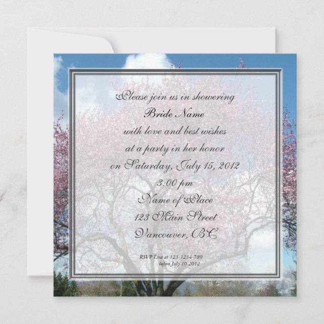 invitación a la ducha de novia, árbol floreciente  (Anverso)