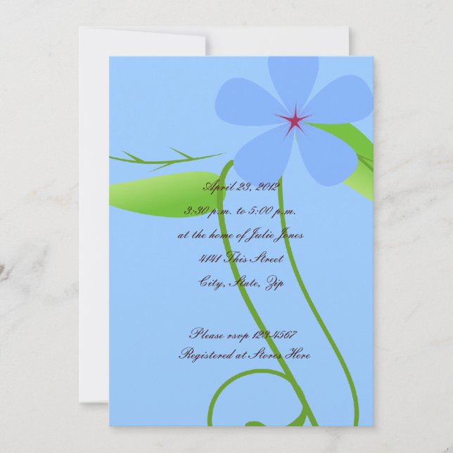 Invitación a la ducha de novia azul (Anverso)