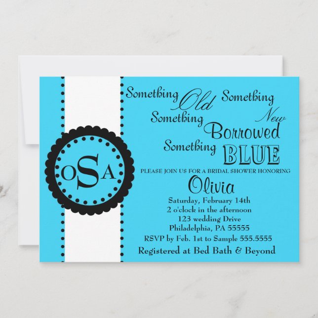 Invitación a la ducha de novia (azul brillante) (Anverso)