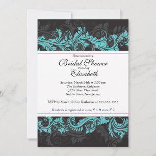 Invitación a la ducha de novia azul Damasco negro