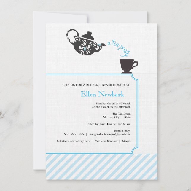 Invitación a la ducha de novia azul - Té (Anverso)