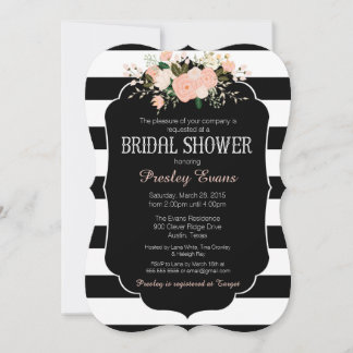 Invitación a la ducha de novia, blanco y negro flo