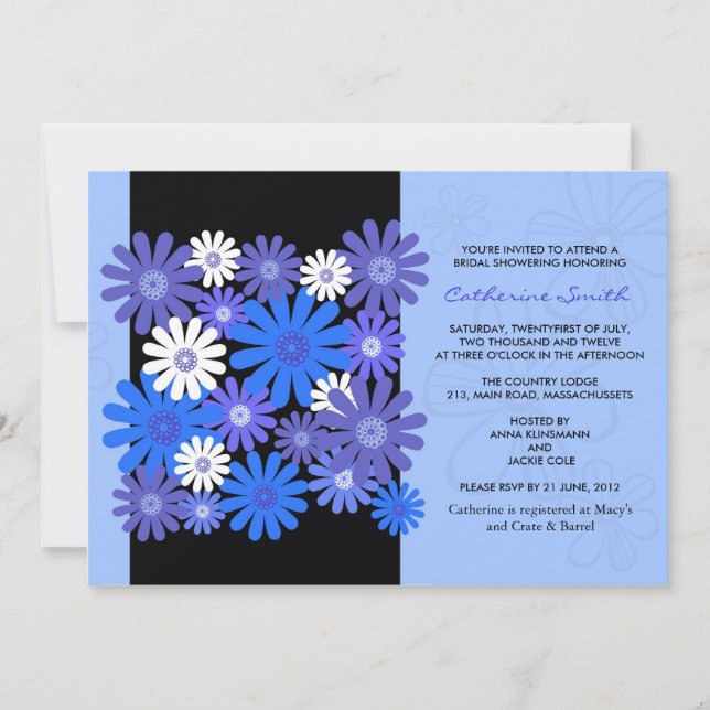 Invitación a la ducha de novia Blue Gerber Daisy (Anverso)