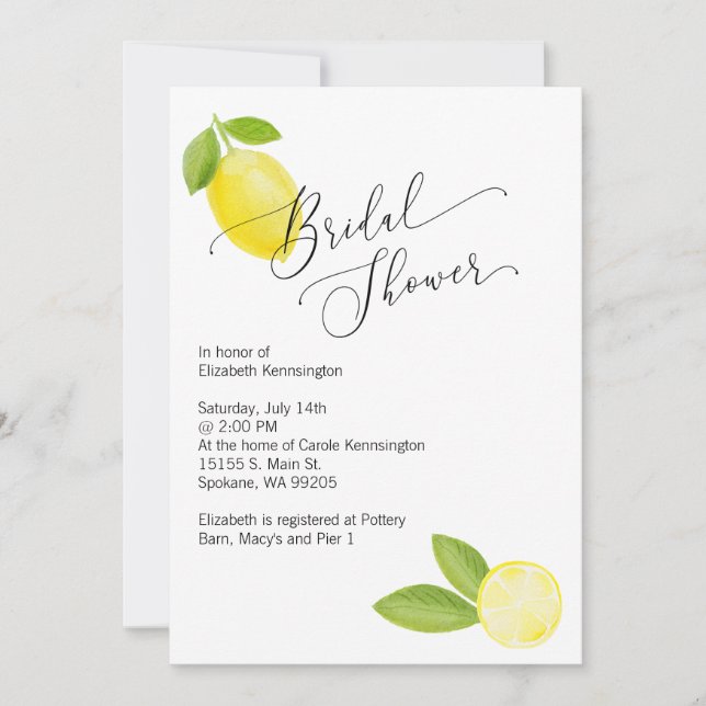 Invitación a la ducha de novia/boda con limón (Anverso)
