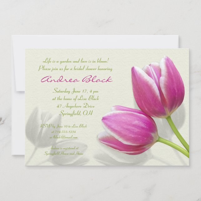 Invitación a la ducha de novia Boda de tulipanes r (Anverso)