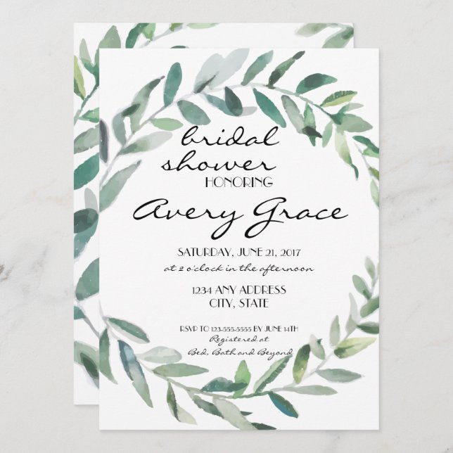 Invitación a la ducha de novia - Boda de verde (Anverso / Reverso)