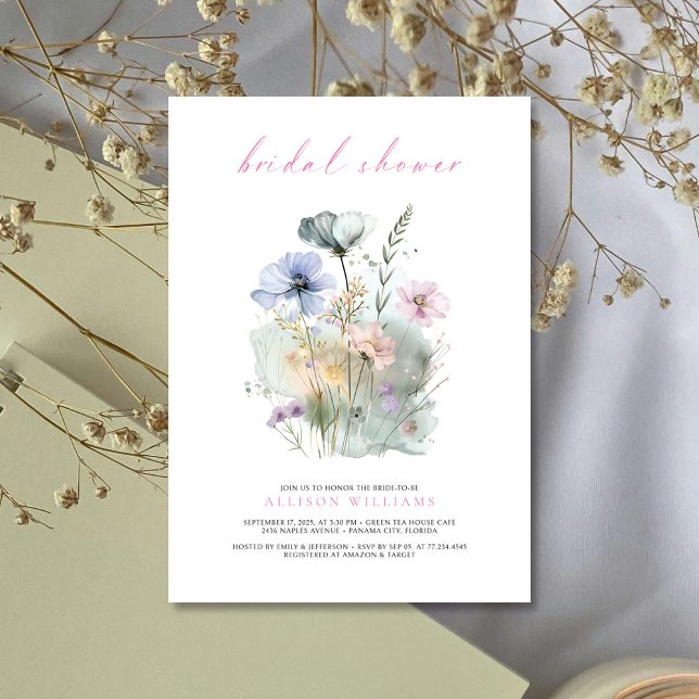 Invitación a la ducha de novia Boho Wildflower (Elegant Blush & Boho: Wildflower Bridal Shower Invitation Personalized)