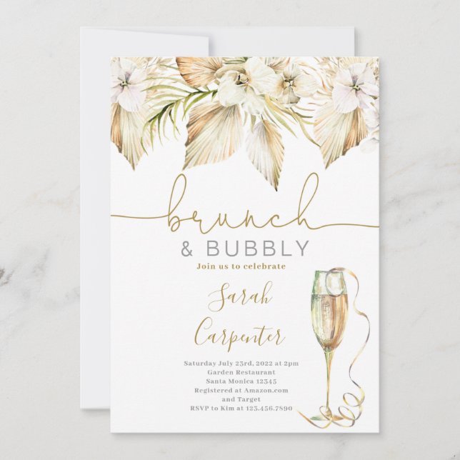 Invitación a la ducha de novia Brunch & Bubbly Boh (Anverso)