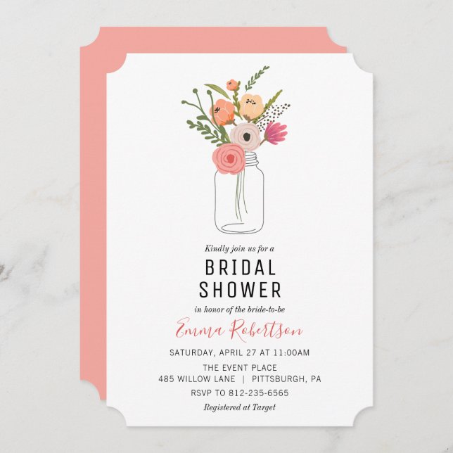 Invitación a la ducha de novia Brunch peony Bouque (Anverso / Reverso)