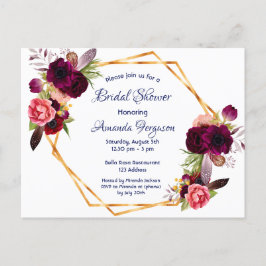 Invitación a la ducha de novia burgundy floral boh