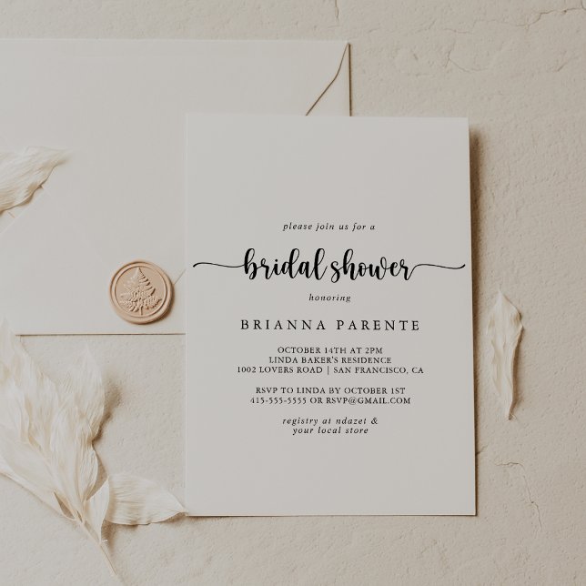 Invitación a la ducha de novia caligráfica minimal (Subido por el creador)