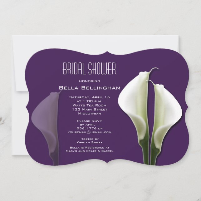Invitación a la ducha de novia Calla Lillies (Anverso)