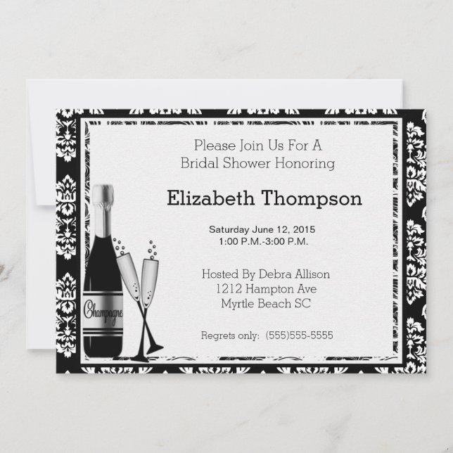 Invitación a la ducha de novia champagne (Anverso)