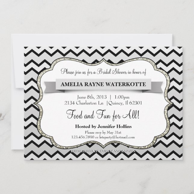 Invitación a la ducha de novia chevron gris platea (Anverso)