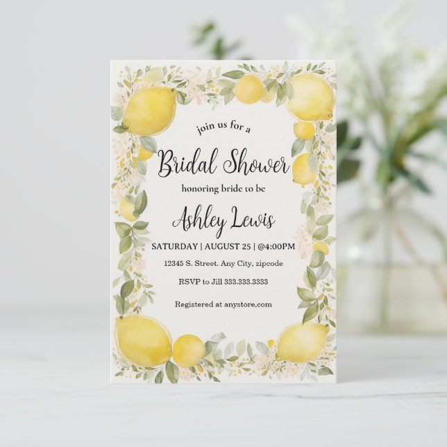 Invitación a la ducha de novia Citrus Lemon (Anverso de pie)