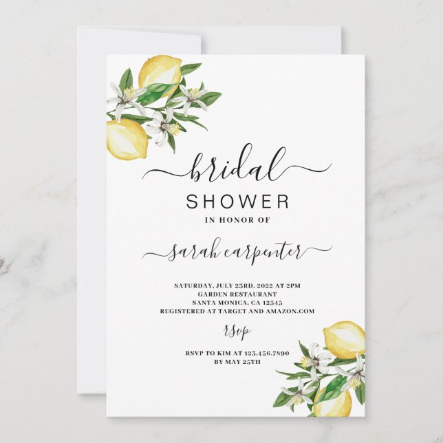 Invitación a la ducha de novia Citrus Lemons (Anverso)