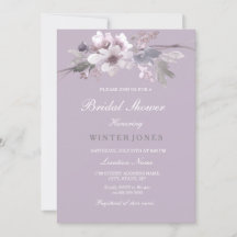Invitación a la ducha de novia color morado floral
