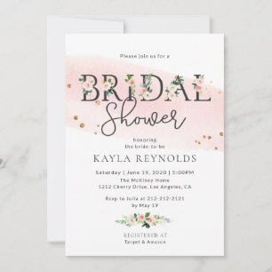 Invitación a la ducha de novia con acuarela floral