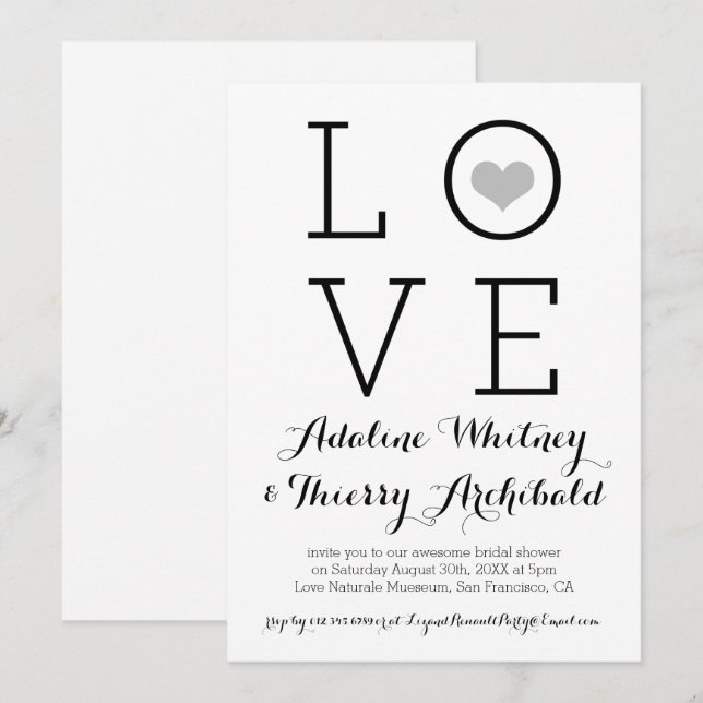 Invitación a la ducha de novia con amor simple gri (Anverso / Reverso)