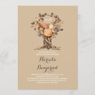 invitación a la ducha de novia con árbol de cosech