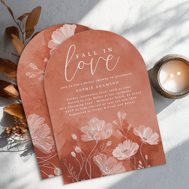 Invitación a la ducha de novia con arcos de caos e (Fall In Love - Bridal Shower Autumn Invite)