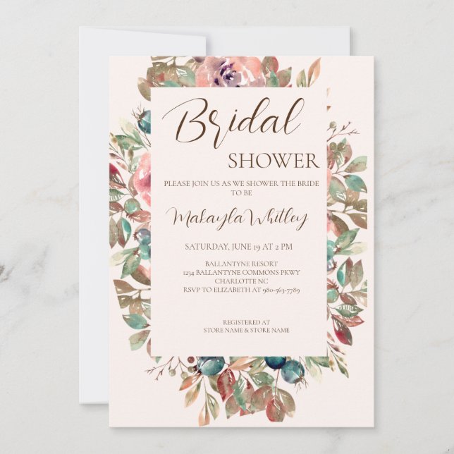 Invitación a la ducha de novia con arena floral de (Anverso)