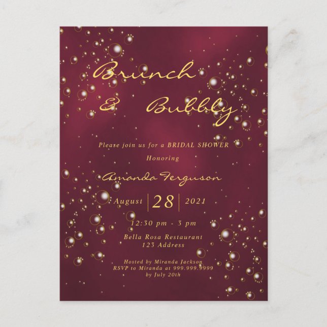 Invitación a la ducha de novia con burbujas de bru (Anverso)