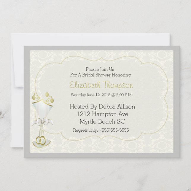 Invitación a la ducha de novia con burbujas de vid (Anverso)