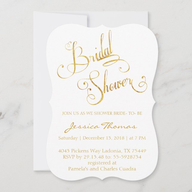 Invitación a la ducha de novia con caligrafía de o (Anverso)