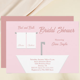 Invitación a la ducha de novia con cama y baño ros