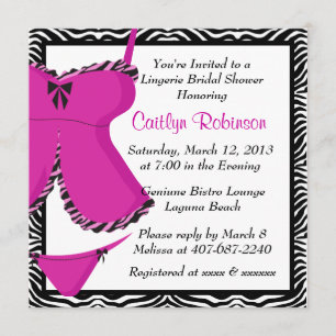 Invitación a la ducha de novia con cebra rosa dulc