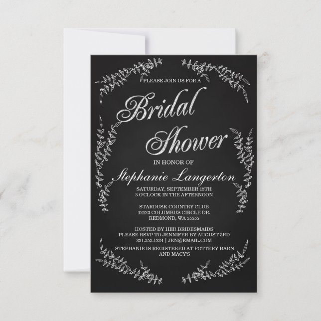 Invitación a la ducha de novia con chalk moderno (Anverso)