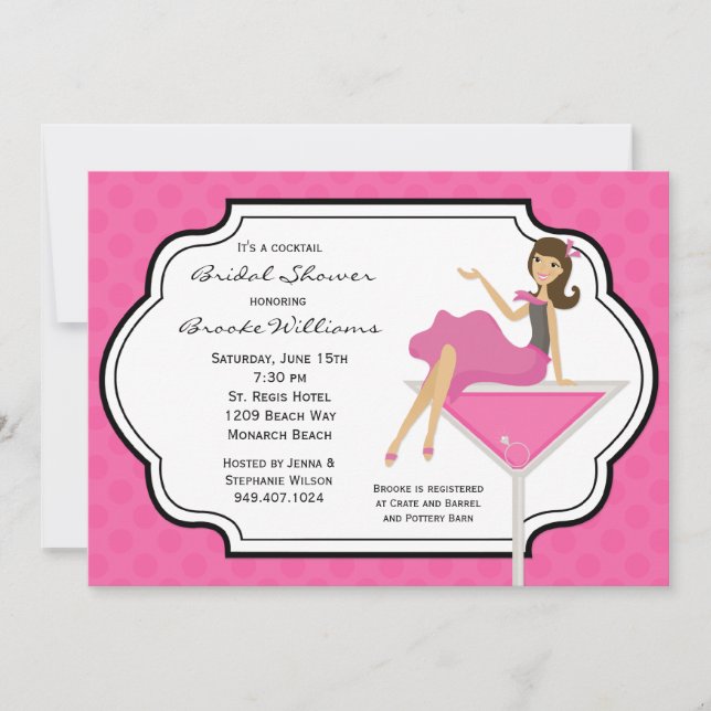 Invitación a la ducha de novia con cóctel (Anverso)