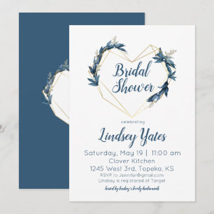 Invitación a la ducha de novia con corazón geométr
