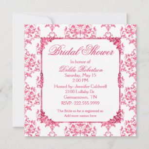 Invitación a la ducha de novia con damasco rosa Bo