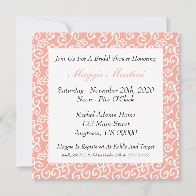 Invitación a la ducha de novia con desplazamiento  (Anverso)