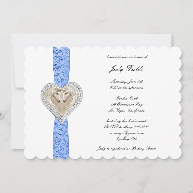 Invitación a la ducha de novia con encaje azul de  (Anverso)
